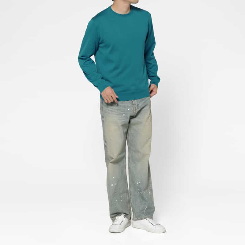 BARNEYS NEW YORK シーアイランドコットンロングスリーブクルーネックニットプルオーバー TURQUOISE