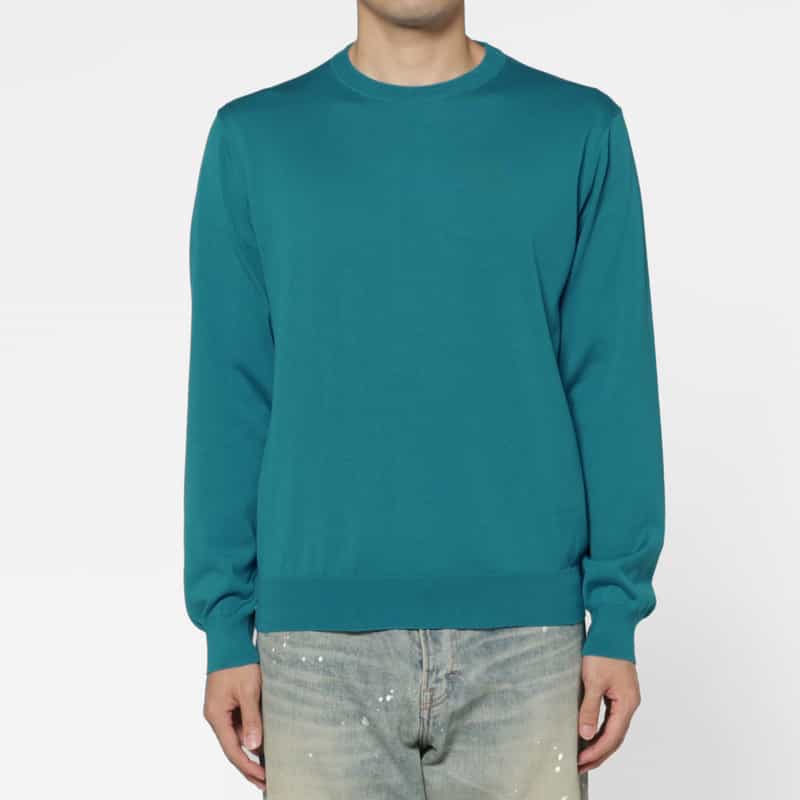 BARNEYS NEW YORK シーアイランドコットンロングスリーブクルーネックニットプルオーバー TURQUOISE