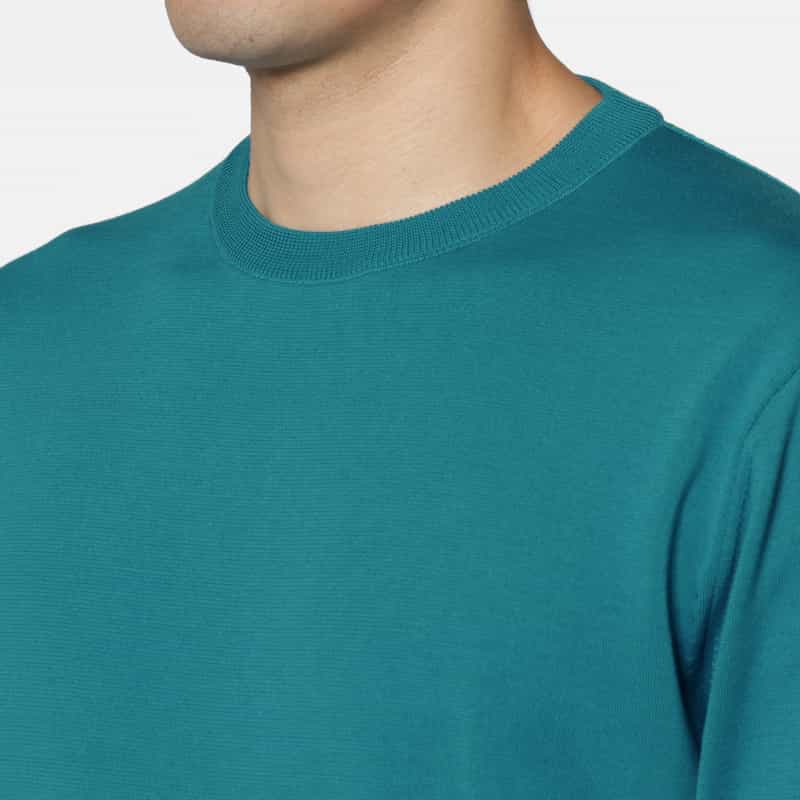 BARNEYS NEW YORK シーアイランドコットンロングスリーブクルーネックニットプルオーバー TURQUOISE