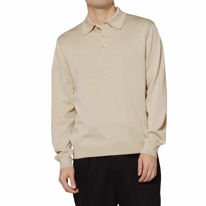 BARNEYS NEW YORK シーアイランドコットンロングスリーブニットポロシャツ BEIGE