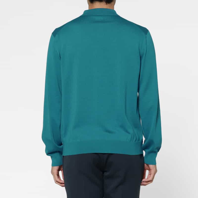 BARNEYS NEW YORK シーアイランドコットンロングスリーブニットポロシャツ TURQUOISE