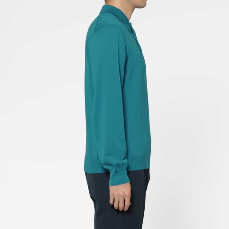 BARNEYS NEW YORK シーアイランドコットンロングスリーブニットポロシャツ TURQUOISE