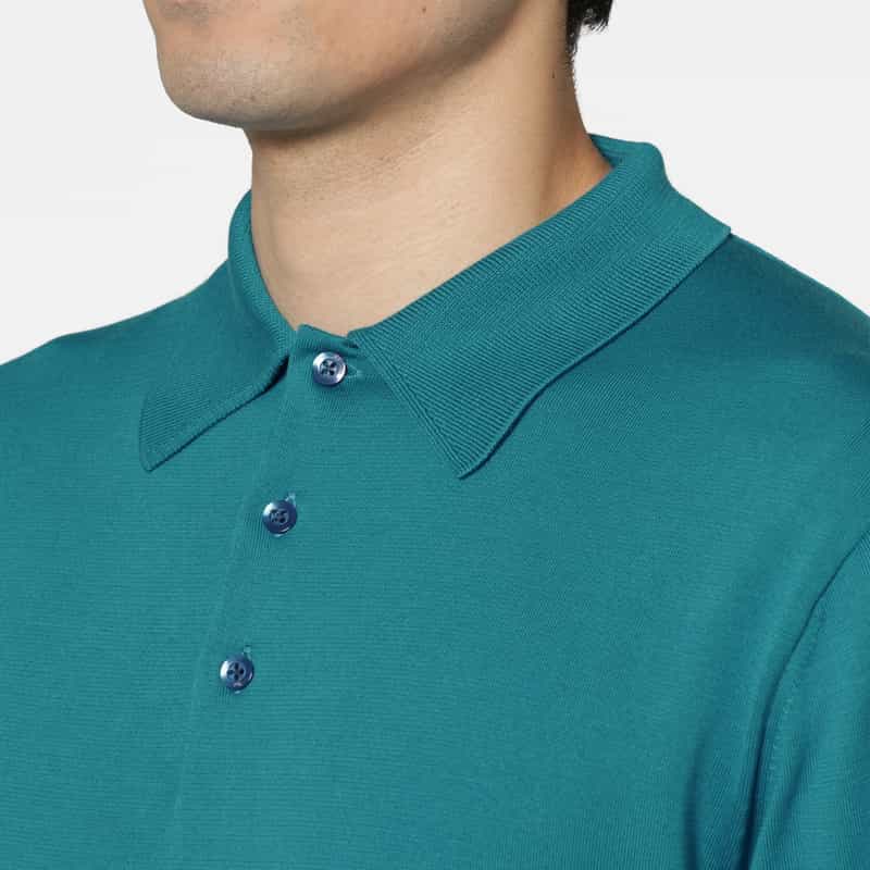 BARNEYS NEW YORK シーアイランドコットンロングスリーブニットポロシャツ TURQUOISE