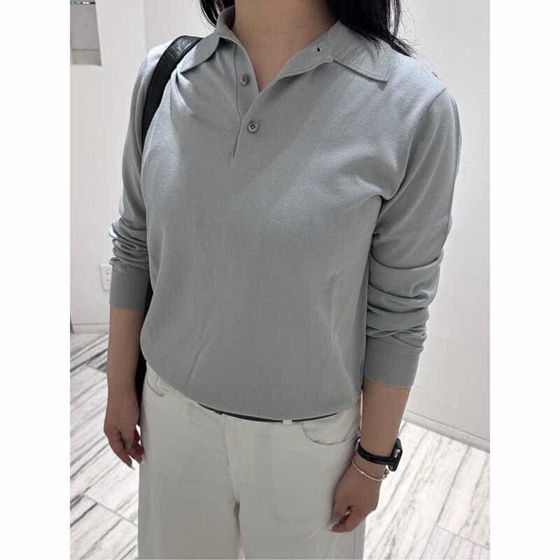 BARNEYS NEW YORK シーアイランドコットンロングスリーブニットポロシャツ GRAY
