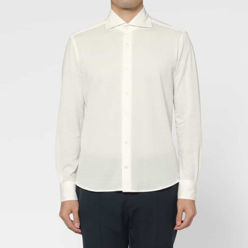 BARNEYS NEW YORK ジャージー素材マイクロ千鳥柄カジュアルシャツ WHITE