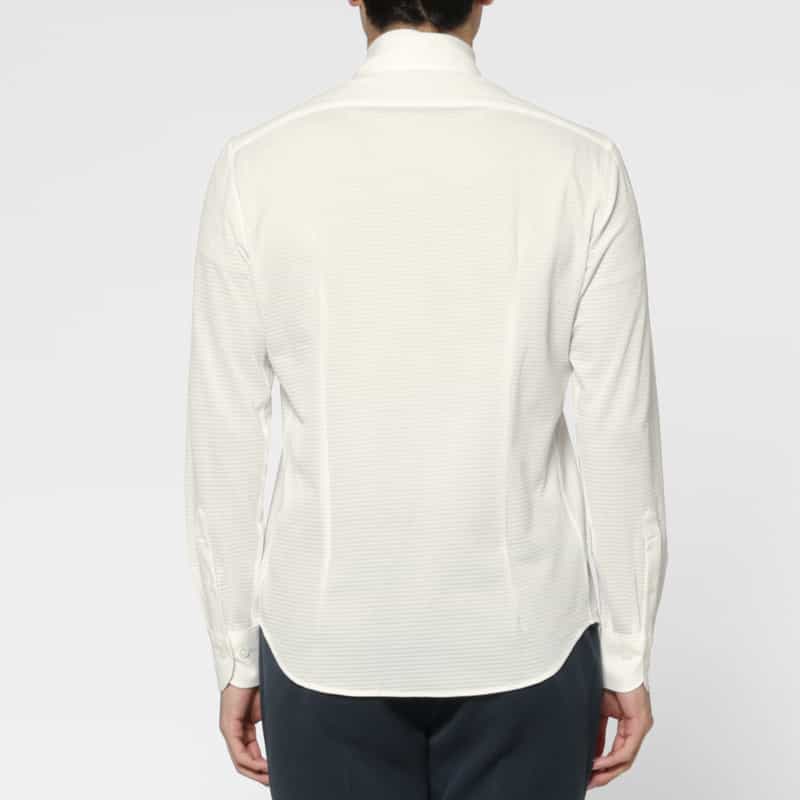 BARNEYS NEW YORK ジャージー素材マイクロ千鳥柄カジュアルシャツ WHITE