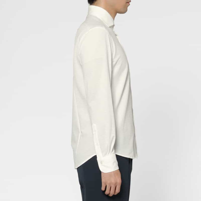 BARNEYS NEW YORK ジャージー素材マイクロ千鳥柄カジュアルシャツ WHITE