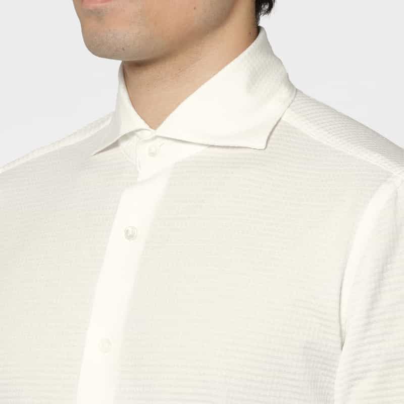 BARNEYS NEW YORK ジャージー素材マイクロ千鳥柄カジュアルシャツ WHITE