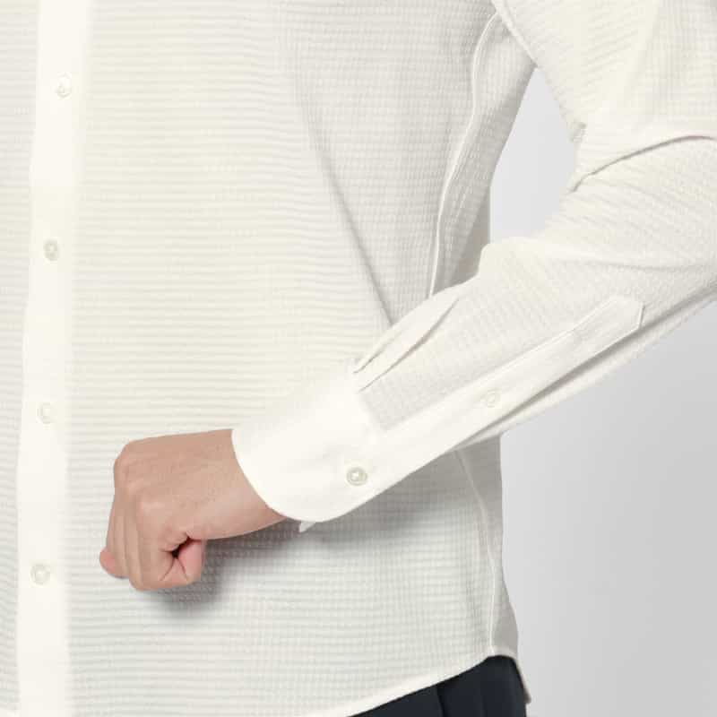 BARNEYS NEW YORK ジャージー素材マイクロ千鳥柄カジュアルシャツ WHITE