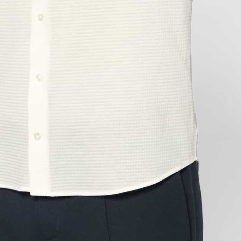 BARNEYS NEW YORK ジャージー素材マイクロ千鳥柄カジュアルシャツ WHITE
