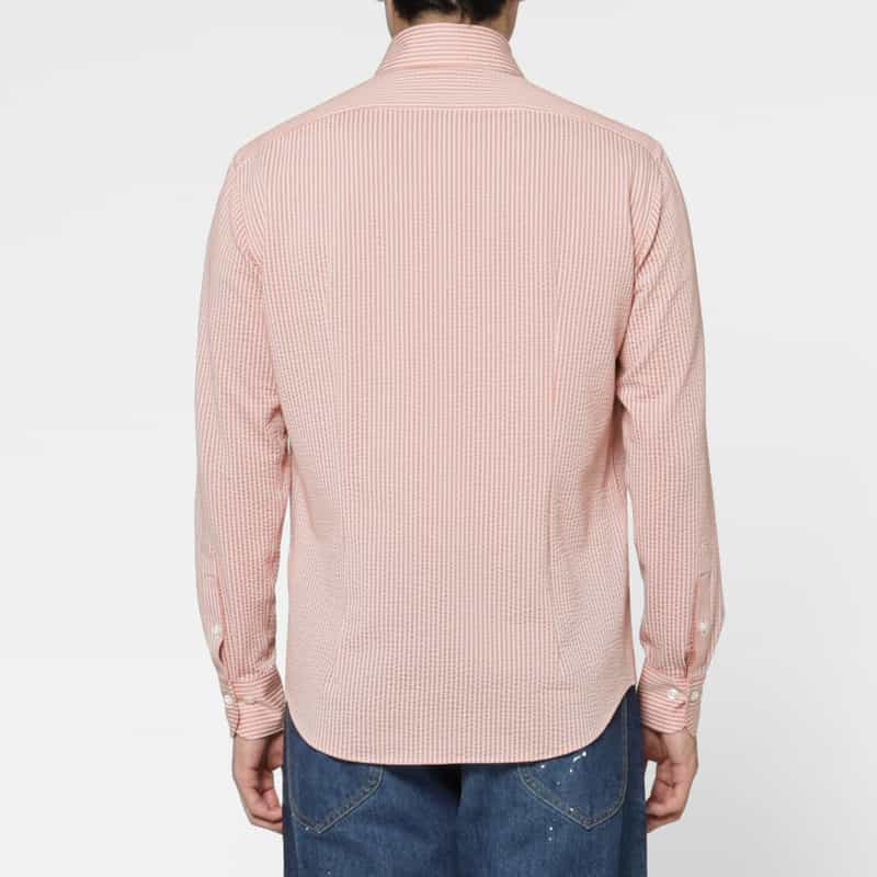 BARNEYS NEW YORK シアサッカー素材ストライプ柄カジュアルシャツ PINK