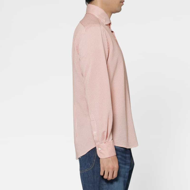 BARNEYS NEW YORK シアサッカー素材ストライプ柄カジュアルシャツ PINK
