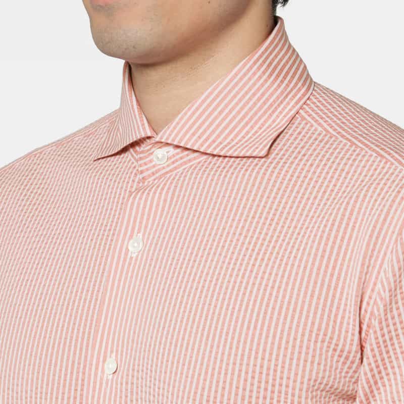 BARNEYS NEW YORK シアサッカー素材ストライプ柄カジュアルシャツ PINK