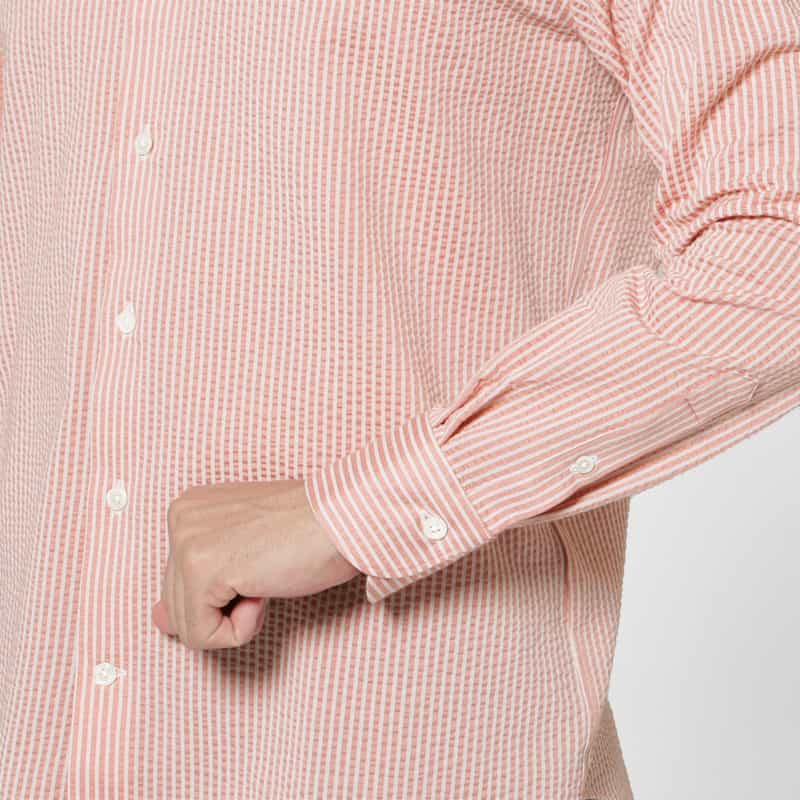 BARNEYS NEW YORK シアサッカー素材ストライプ柄カジュアルシャツ PINK