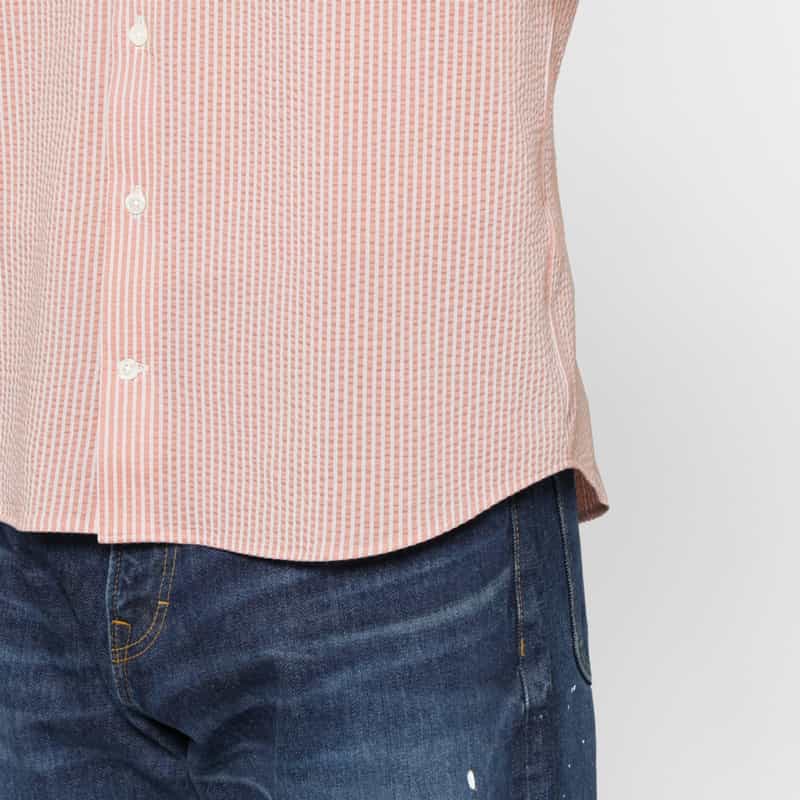 BARNEYS NEW YORK シアサッカー素材ストライプ柄カジュアルシャツ PINK