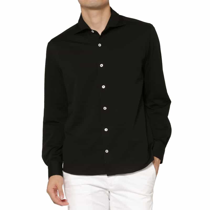 BARNEYS NEW YORK シアサッカー素材ストライプ柄カジュアルシャツ BLACK