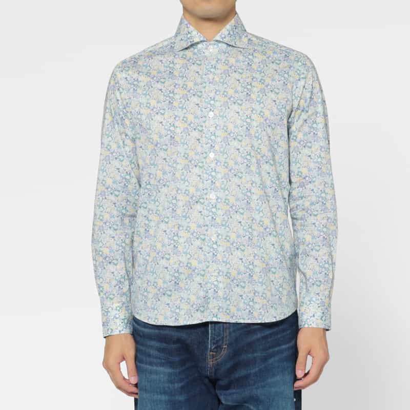 BARNEYS NEW YORK フラワー柄カジュアルシャツ BLUE