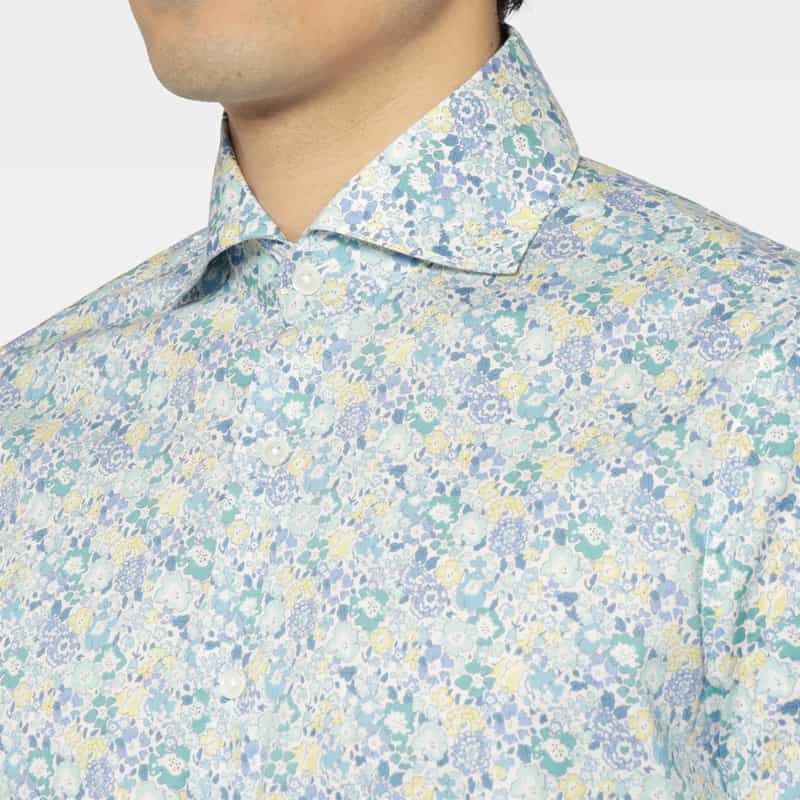BARNEYS NEW YORK フラワー柄カジュアルシャツ BLUE