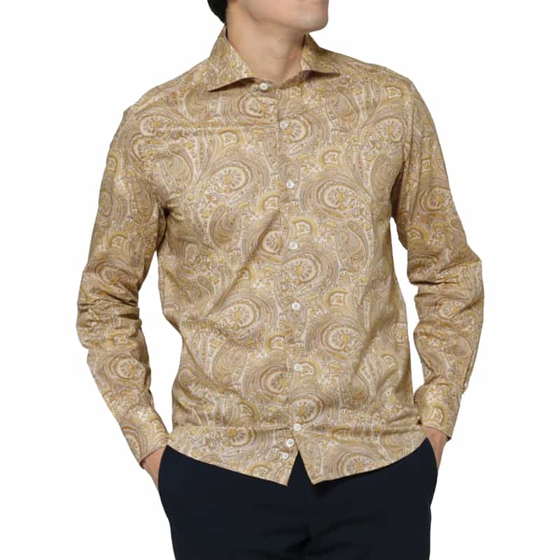 BARNEYS NEW YORK ペイズリー柄カジュアルシャツ BROWN