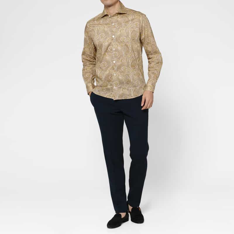 BARNEYS NEW YORK ペイズリー柄カジュアルシャツ BROWN
