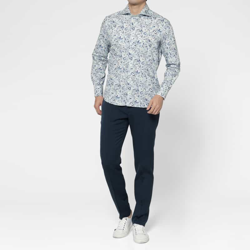 BARNEYS NEW YORK ブロード生地フラワー柄カジュアルシャツ WHITE