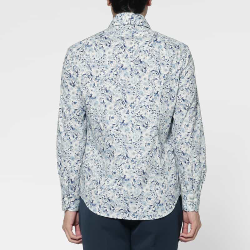 BARNEYS NEW YORK ブロード生地フラワー柄カジュアルシャツ WHITE