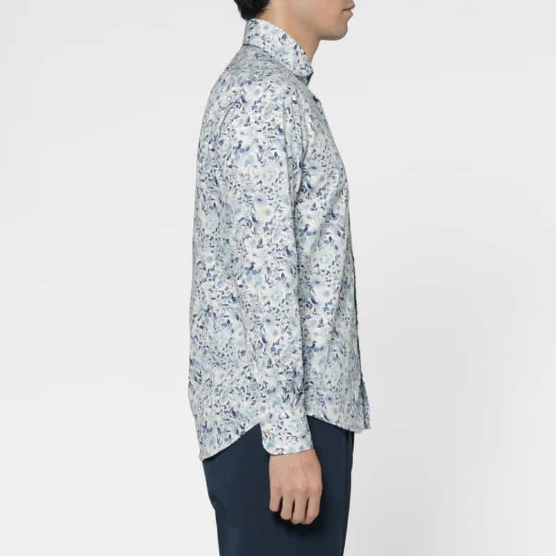 BARNEYS NEW YORK ブロード生地フラワー柄カジュアルシャツ WHITE