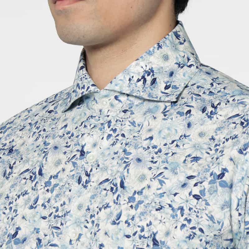 BARNEYS NEW YORK ブロード生地フラワー柄カジュアルシャツ WHITE