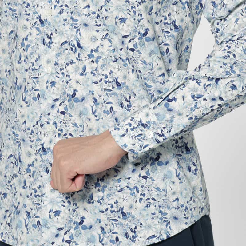 BARNEYS NEW YORK ブロード生地フラワー柄カジュアルシャツ WHITE