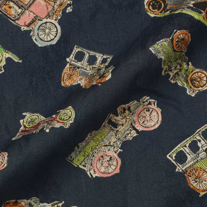 BARNEYS NEW YORK ジャガード生地オープンカラープリントシャツ NAVY