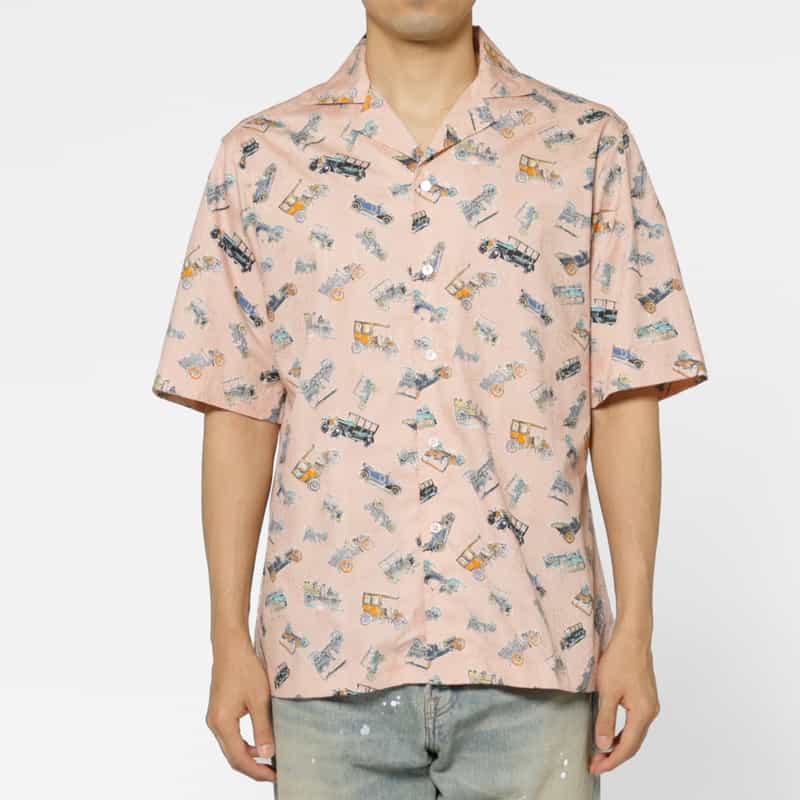 BARNEYS NEW YORK ジャガード生地オープンカラープリントシャツ PINK