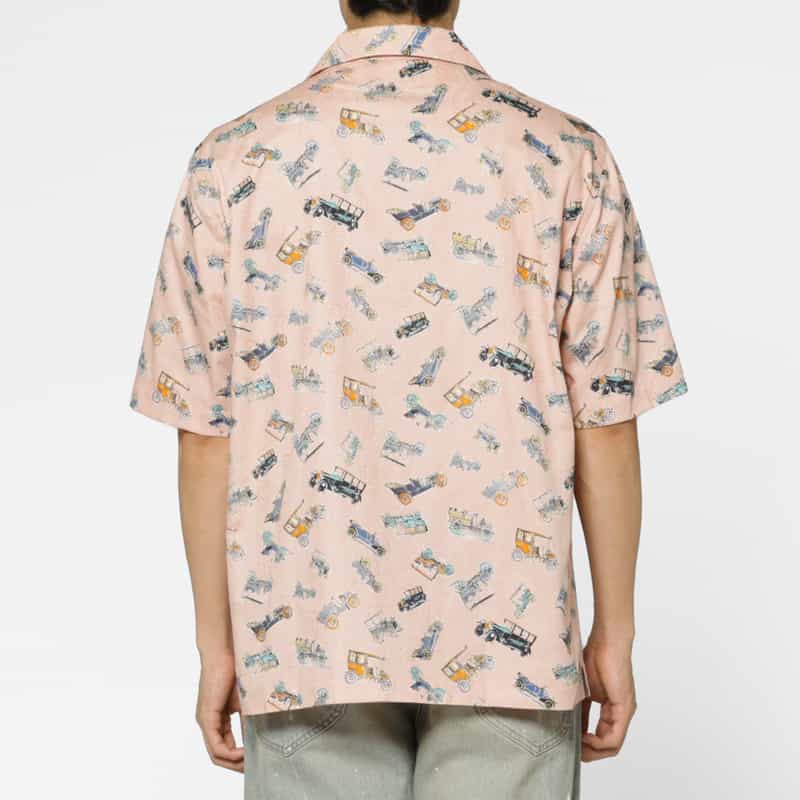 BARNEYS NEW YORK ジャガード生地オープンカラープリントシャツ PINK