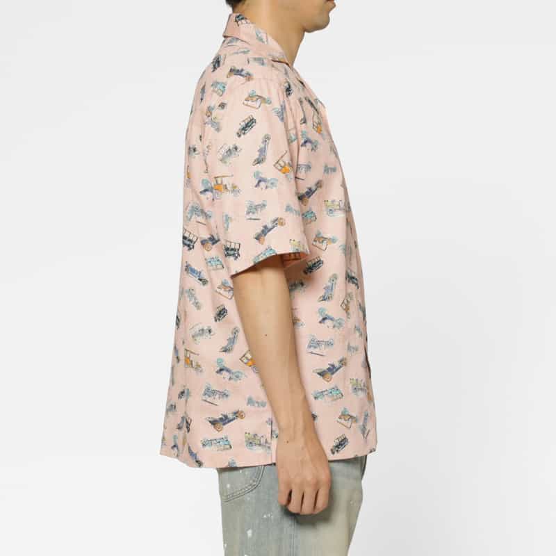 BARNEYS NEW YORK ジャガード生地オープンカラープリントシャツ PINK