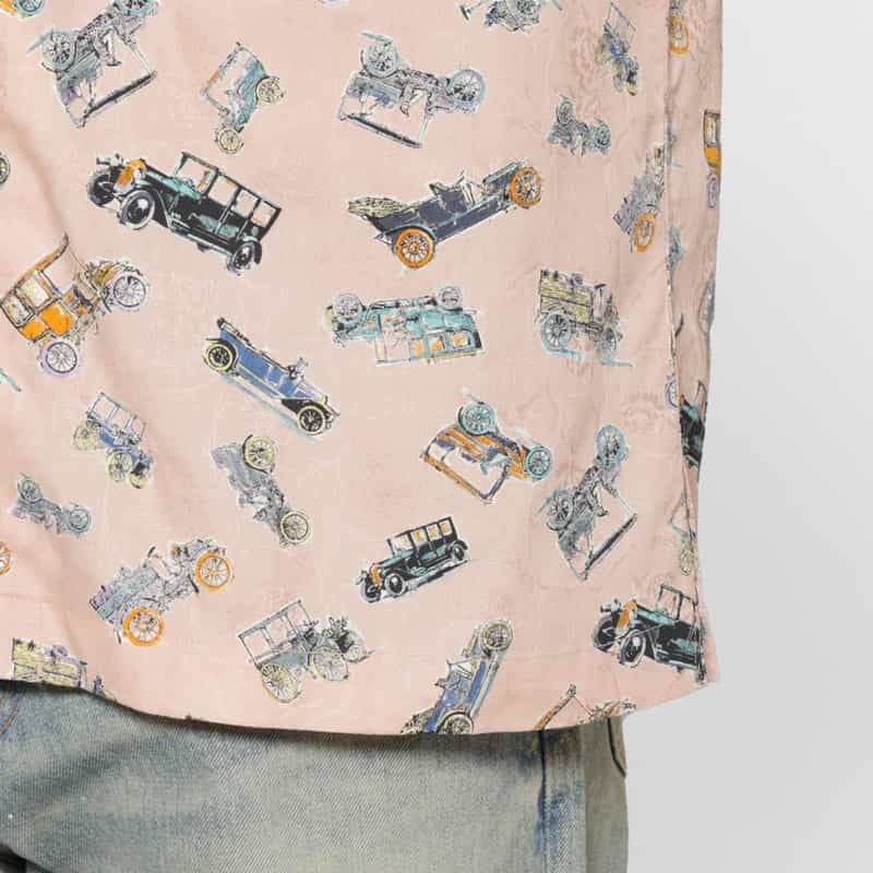 BARNEYS NEW YORK ジャガード生地オープンカラープリントシャツ PINK