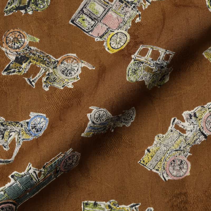 BARNEYS NEW YORK ジャガード生地オープンカラープリントシャツ BROWN