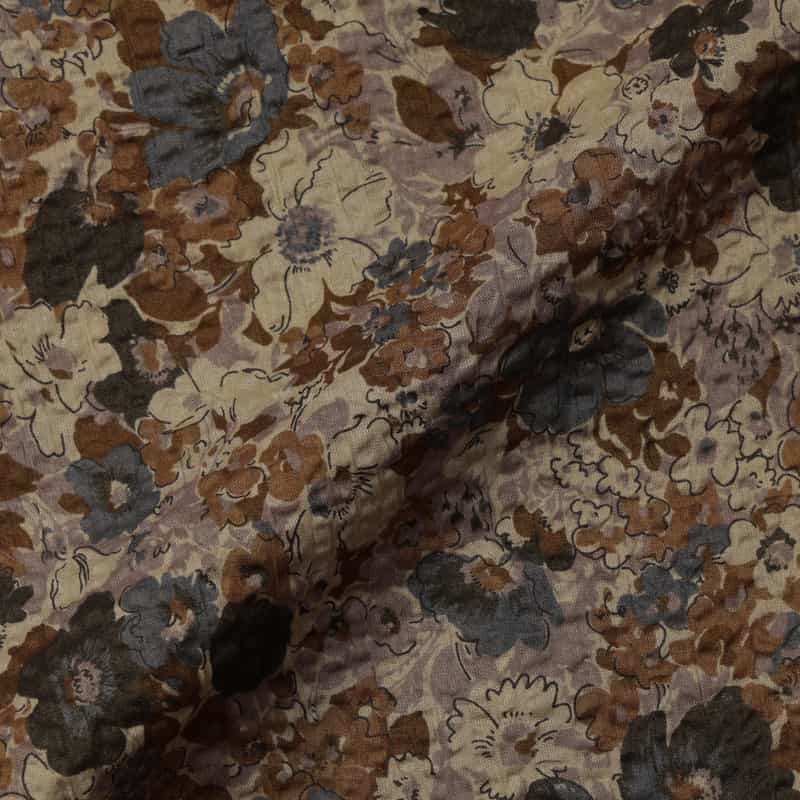 BARNEYS NEW YORK コットンシアサッカー素材フラワー柄カジュアルシャツ BROWN