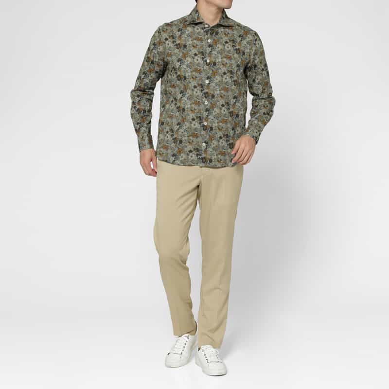 BARNEYS NEW YORK コットンシアサッカー素材フラワー柄カジュアルシャツ GRAY