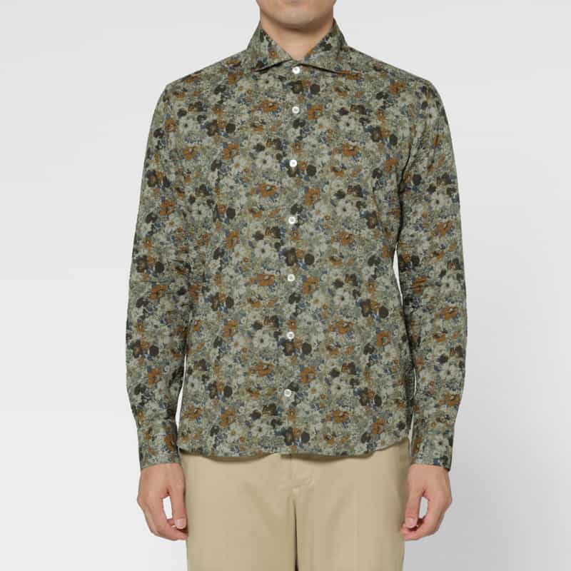 BARNEYS NEW YORK コットンシアサッカー素材フラワー柄カジュアルシャツ GRAY