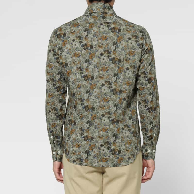 BARNEYS NEW YORK コットンシアサッカー素材フラワー柄カジュアルシャツ GRAY