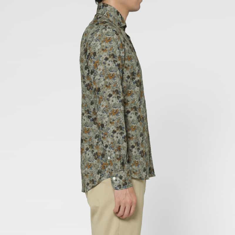 BARNEYS NEW YORK コットンシアサッカー素材フラワー柄カジュアルシャツ GRAY
