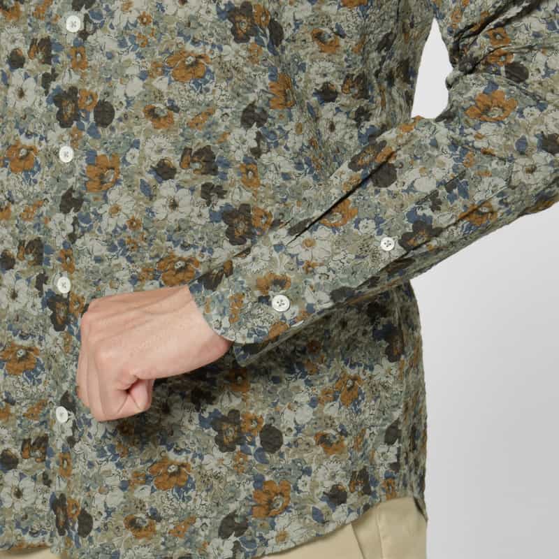 BARNEYS NEW YORK コットンシアサッカー素材フラワー柄カジュアルシャツ GRAY