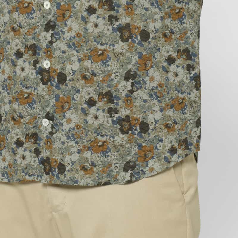 BARNEYS NEW YORK コットンシアサッカー素材フラワー柄カジュアルシャツ GRAY