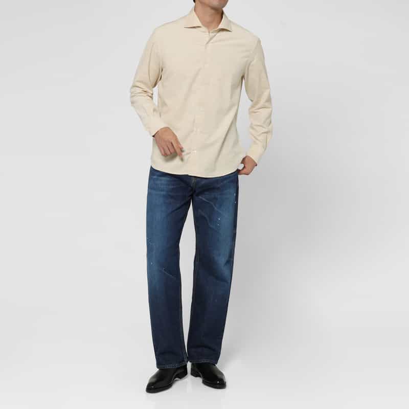 BARNEYS NEW YORK メランジ生地カジュアルシャツ WHITE