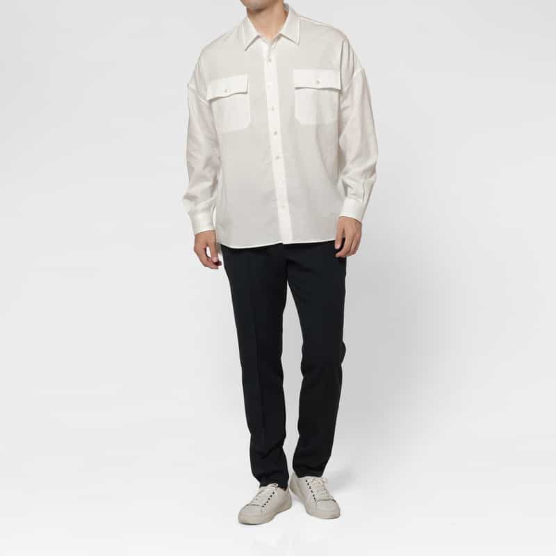 BARNEYS NEW YORK パイル生地オーバーシルエットカジュアルシャツ WHITE