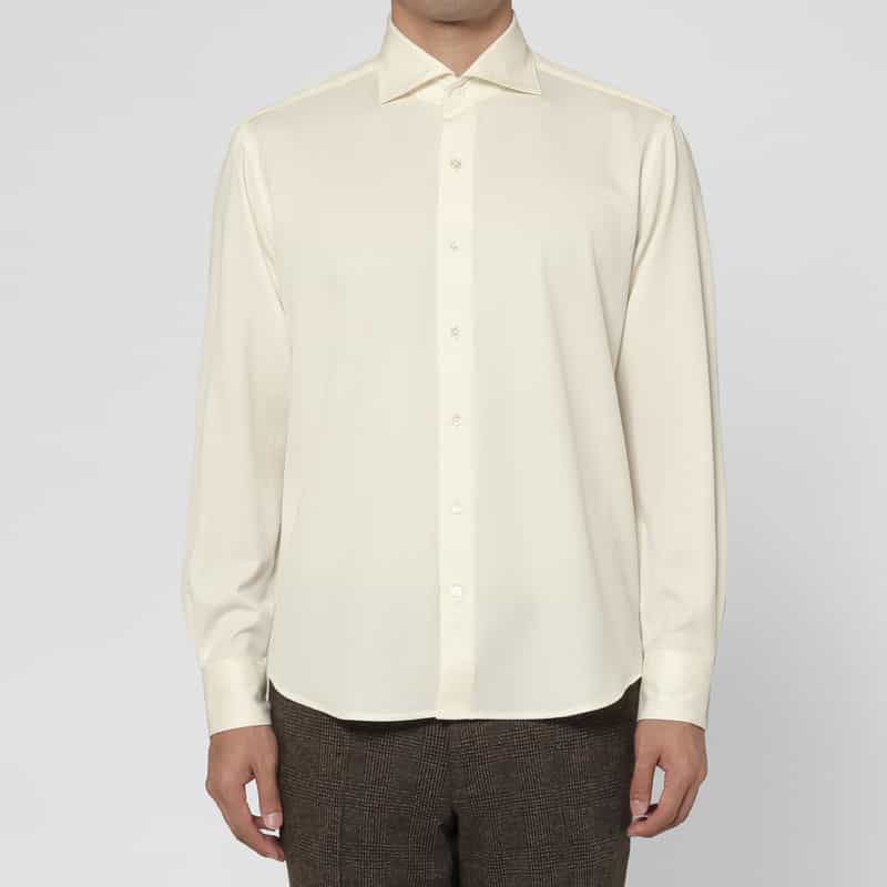 BARNEYS NEW YORK ウォッシャブルウールシャツ WHITE