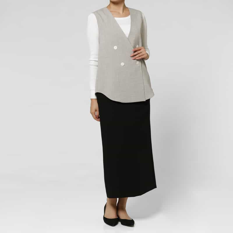 BARNEYS NEW YORK セットアップ ウォッシャブル リネンライク ダブルブレストベスト LIGHT GRAY