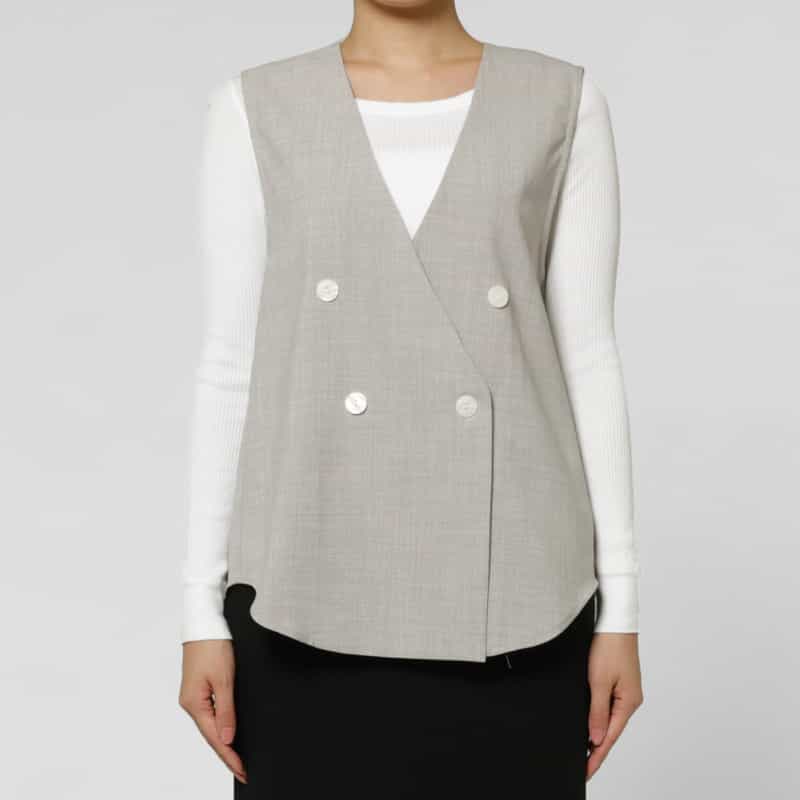 BARNEYS NEW YORK セットアップ ウォッシャブル リネンライク ダブルブレストベスト LIGHT GRAY