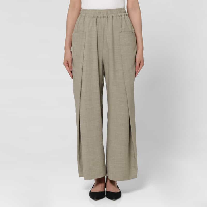 BARNEYS NEW YORK セットアップ ウォッシャブル リネンライク フロントポケット ドローストリング タック ワイドパンツ BEIGE