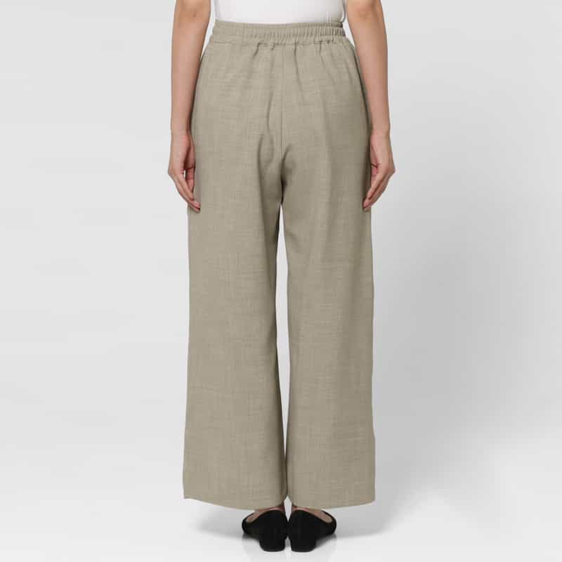 BARNEYS NEW YORK セットアップ ウォッシャブル リネンライク フロントポケット ドローストリング タック ワイドパンツ BEIGE