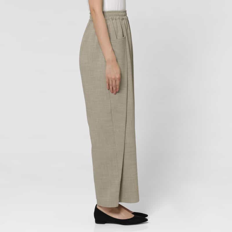 BARNEYS NEW YORK セットアップ ウォッシャブル リネンライク フロントポケット ドローストリング タック ワイドパンツ BEIGE